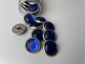 Metalknap - flot blå med sølv kant, 18 mm